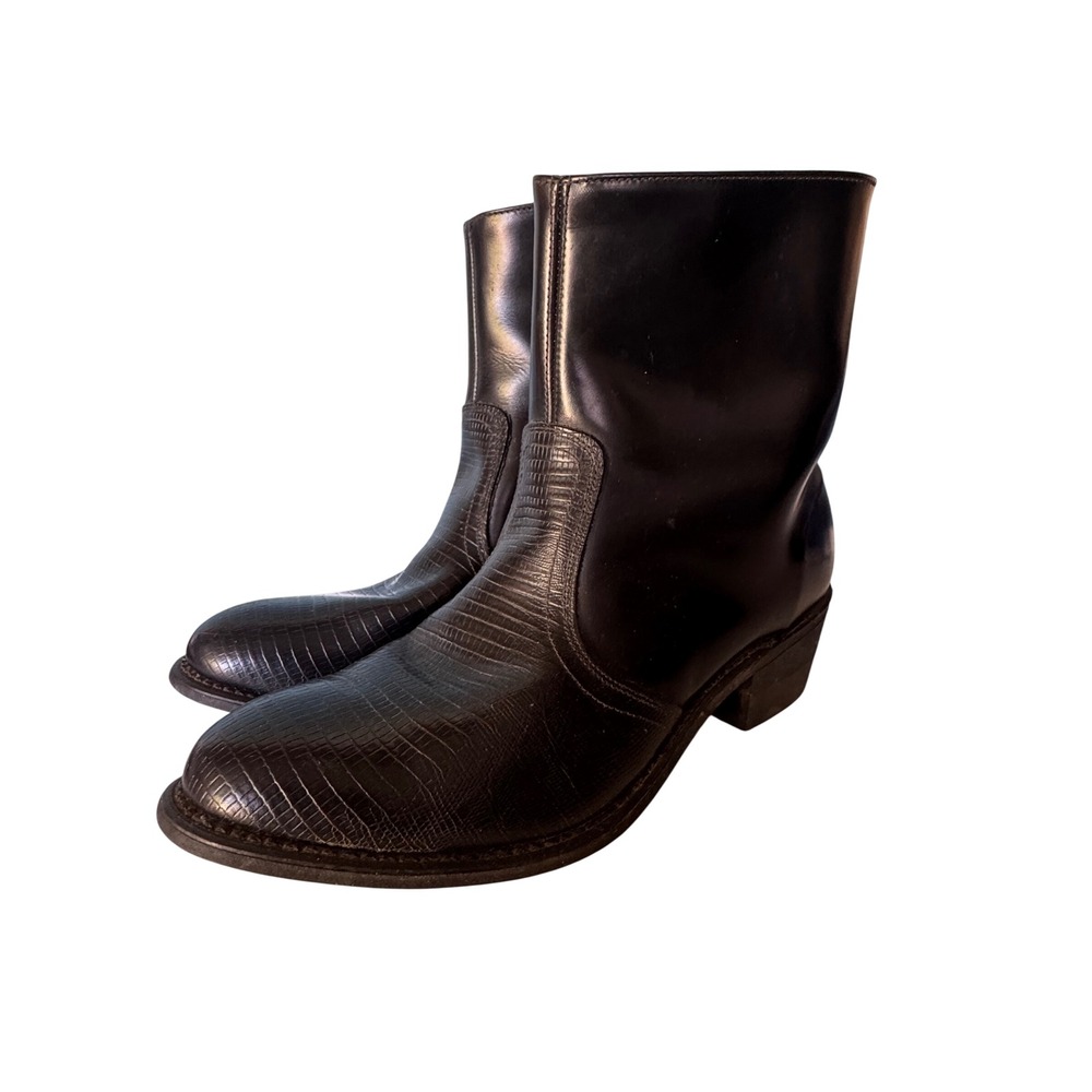 Vintage Black Lizard Embossed Leather Side Zip Boots Mens 10.5 D 1196 21210M3
